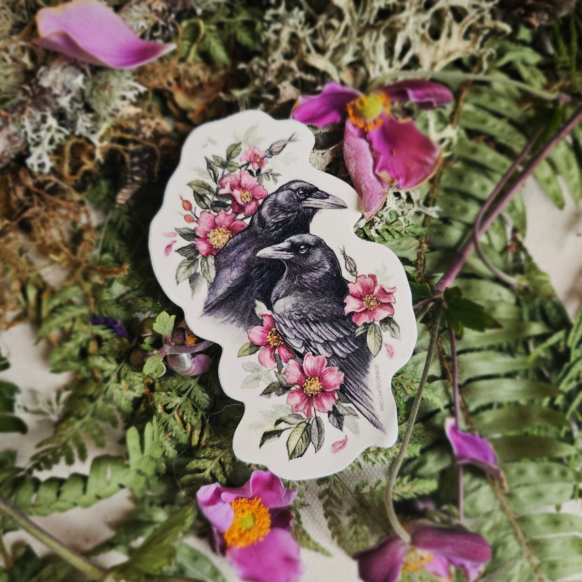 "Our Wild Hearts" - American Crows with Roses - Vinyl Sticker