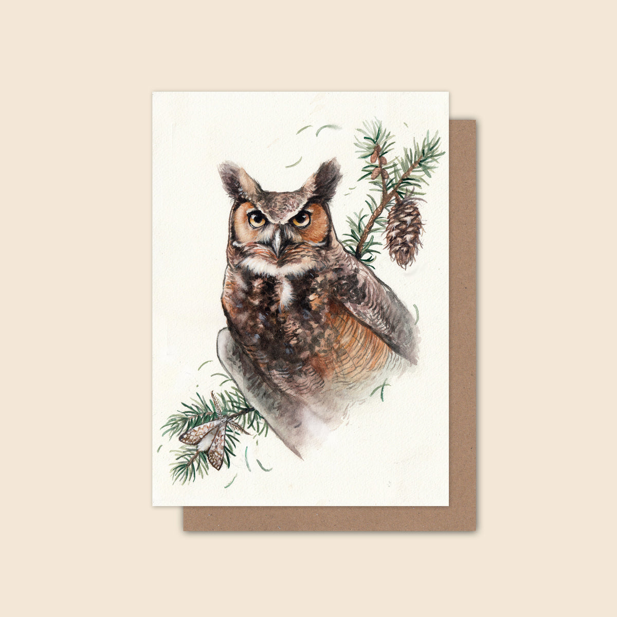 Great Horned Owl in Douglas-fir - Greeting Card